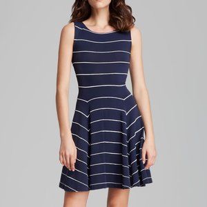 Alice + Olivia Bolton Ottoman Horizontal Pinstripe Navy Sleeveless Small Dress